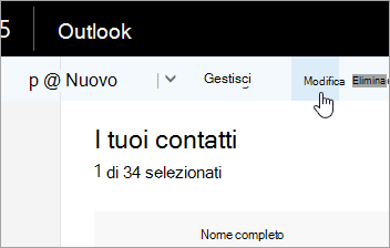 Screenshot del pulsante Modifica sulla barra di spostamento di Outlook.