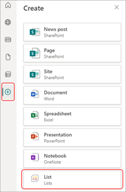 Screenshot dell'app Elenco in SharePoint.