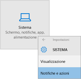 Impostazioni di Windows, scegliere Sistema e quindi Notifiche e azioni
