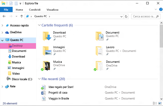 Finestra Esplora file di Windows con '' desktop '' evidenziata nel riquadro sinistro