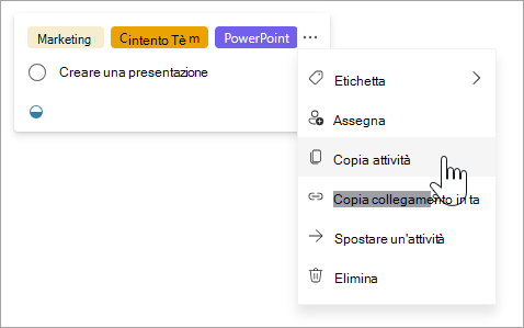 Selezione dell'opzione "Copia attività" nella visualizzazione bacheca