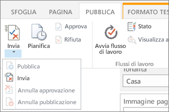 Invia, pubblica pulsanti nella scheda pubblica in modalità di modifica.