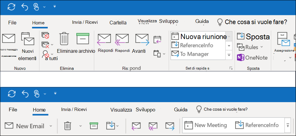 È ora possibile scegliere tra due diverse esperienze della barra multifunzione in Outlook.