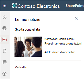 Screenshot che mostra la sezione Notizie personali in una pagina di un sito di SharePoint.