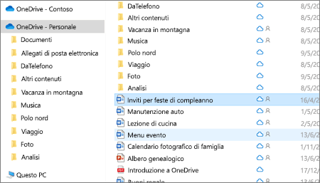 Screenshot della cartella OneDrive - Personale in Esplora file.