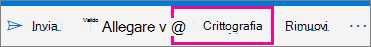 Outlook.com barra multifunzione con il pulsante Crittografa evidenziato