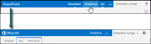 Selezionare OneDrive in SharePoint per passare a OneDrive for Business in Office 365