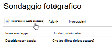 Screenshot della pagina del sondaggio con l'opzione Rispondi a questo sondaggio evidenziata.