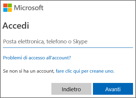 Screenshot dell’accesso Microsoft