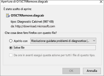 Salvare il file O15CTRRemove.diagcab in Firefox