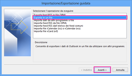Esportazione guidata di Outlook - Esporta in un file