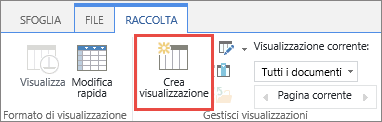 Pulsante Crea visualizzazione della raccolta di SharePoint nella barra multifunzione.