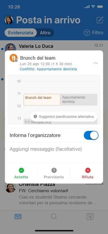 Suggerire la pianificazione alternativa in Outlook per iOS