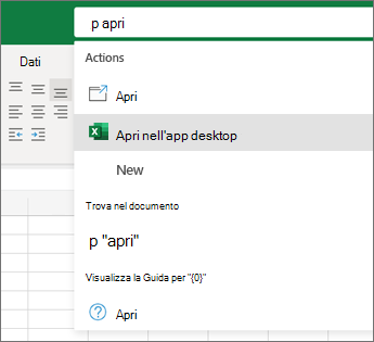 Aprire Excel nell'app desktop