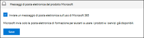 Screenshot: Rifiutare esplicitamente di ricevere risorse di formazione Microsoft tramite posta elettronica