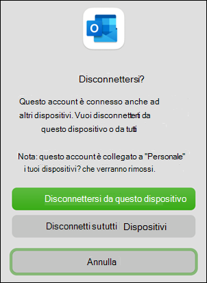 Opzione Disconnetti dispositivo in Outlook per Mac