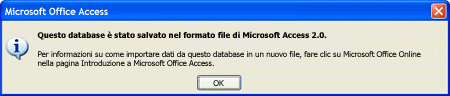 Questo database è stato salvato nel formato file di Microsoft Access 2.0