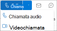 Screenshot dell'elenco a discesa Chiamata nella scheda contatto di Outlook