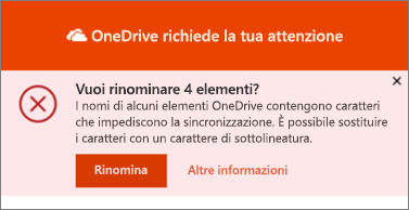 Screenshot della notifica Rinomina nell'app di sincronizzazione desktop OneDrive