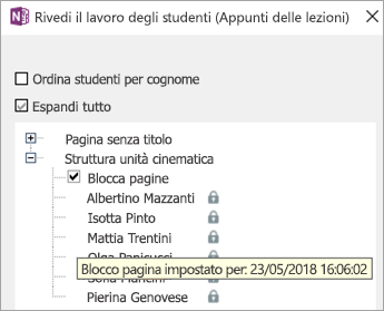 La pagina degli studenti è bloccata.