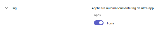 L'interruttore Turni nelle impostazioni di Teams per i tag basati sui turni in Teams.