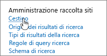 Impostazioni sotto l'intestazione Amministrazione raccolta siti con Cestino evidenziato