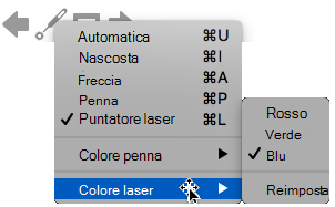 È possibile scegliere rosso, verde o blu per il colore del puntatore laser