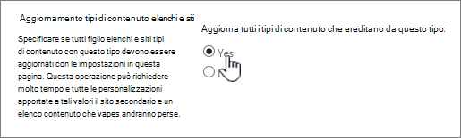 Selezione dell'opzione Aggiorna tutti i tipi di contenuto