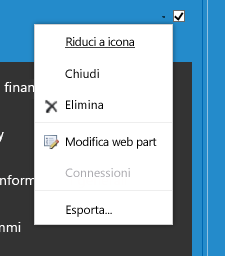 Menu Web part per selezionare Modifica web part