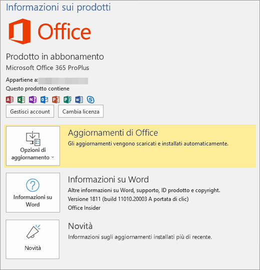 Mostra la visualizzazione Backstage di Office 365