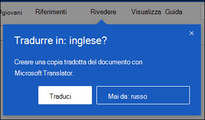 Una richiesta in Word per l'offerta Web di creare una copia tradotta del documento.