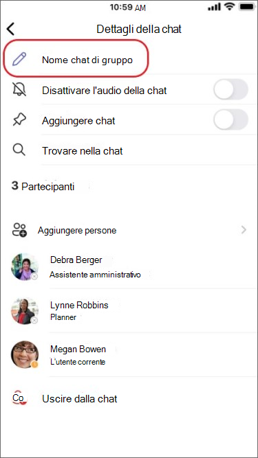 creare un nome di chat di gruppo in un dispositivo mobile
