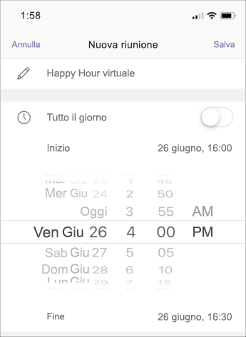 Impostazioni riunione - screenshot per dispositivi mobili