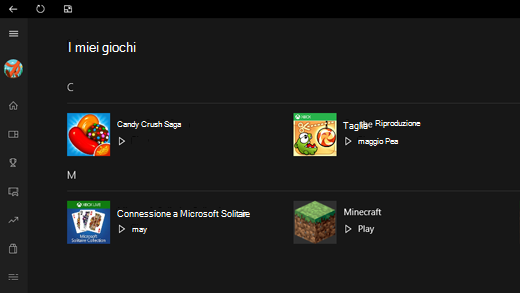 Screenshot della sezione I miei giochi dell'app Xbox