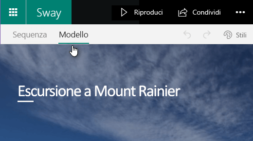 Fare clic sulla scheda Modello per visualizzare in anteprima lo sway corrente