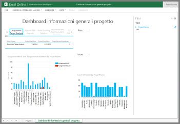 La cartella di lavoro Dashboard informazioni generali progetto offre informazioni generali sulle attività dei progetti