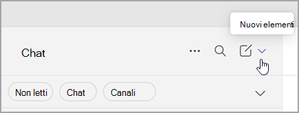 Screenshot dell'opzione per selezionare nuovi elementi dalla visualizzazione combinata. È a destra, sopra l'elenco di chat e canali.