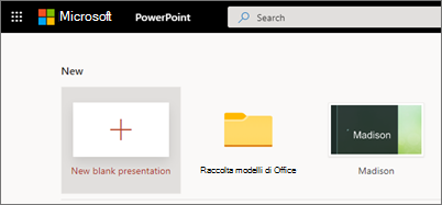 Sezione nuova presentazione della schermata iniziale di PowerPoint.
