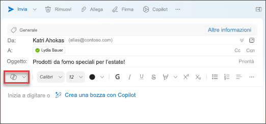 Opzione di menu "Bozza con Copilot" in Outlook per Mac.