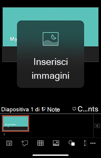Screenshot del pulsante Inserire immagini in PowerPoint.