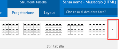 Screenshot dei primi sei stili di tabella e del pulsante Altro che consente di visualizzare tutti gli stili di tabella.