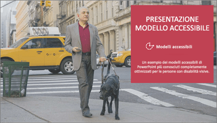 Un uomo con difficoltà visive cammina assistito da un cane guida