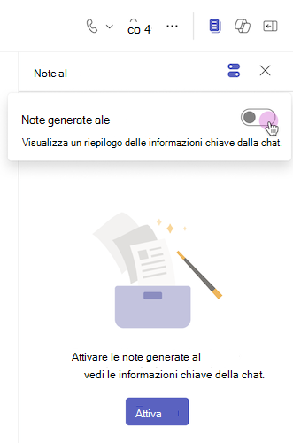 Le note ai sono attivate da un interruttore in una chat di Teams