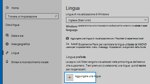 Impostazioni della lingua in Windows 10