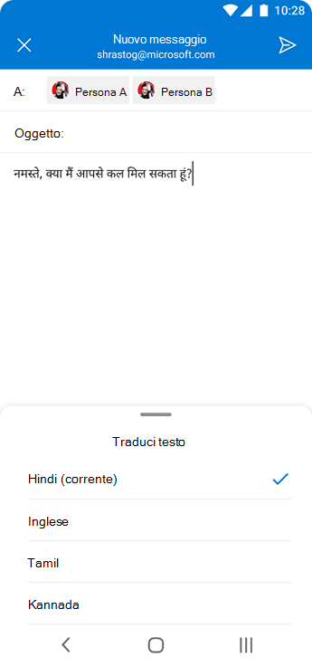 Due screenshot traduci messaggio di posta elettronica