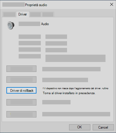 Eseguire il rollback del driver audio in Gestione dispositivi
