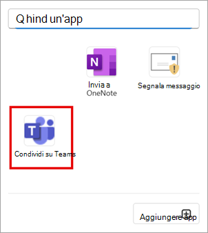 Selezionare Condividi in Teams per condividere un messaggio di posta elettronica in Outlook con Teams.