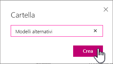 Finestra di dialogo Cartella con il pulsante Crea evidenziato