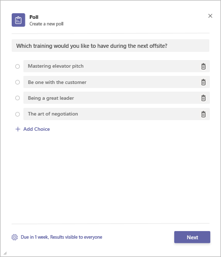 Creare un sondaggio tramite l'app Votazione di Microsoft Teams