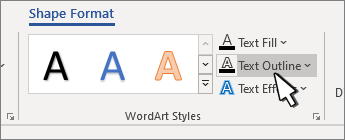 Opzione Contorno testo stili WordArt selezionata